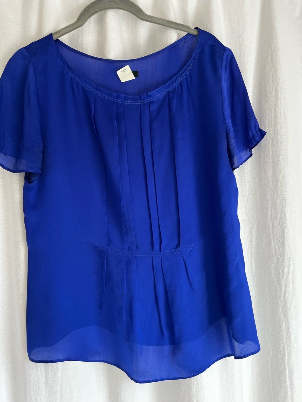 J. Crew Silk Purple/Blue Pleated Short-Sleeve Blouse